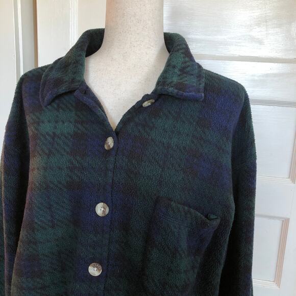 Vintage 90s Mountain Lake II Fleece Button Down Shirt Jacket 1X Blackwatch Plaid - Picture 3 of 9